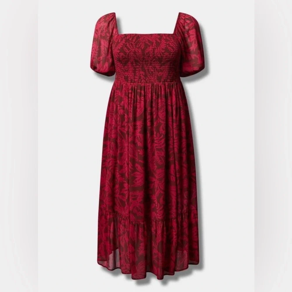 Torrid Tea Length Smocked Bodice A-Line Leaf Print Dress Size 3x